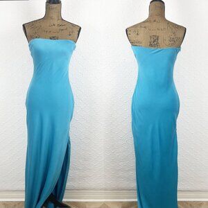 Lulus Exquisite Excellence Turquoise Satin Strapless Maxi Dress